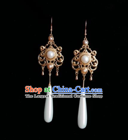 Chinese Handmade Court Earrings Traditional Hanfu Ear Jewelry Accessories Classical Pearls Eardrop for Women