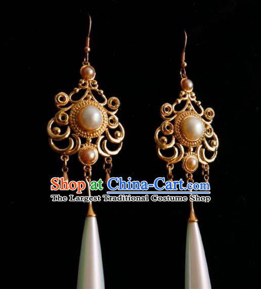 Chinese Handmade Court Earrings Traditional Hanfu Ear Jewelry Accessories Classical Pearls Eardrop for Women