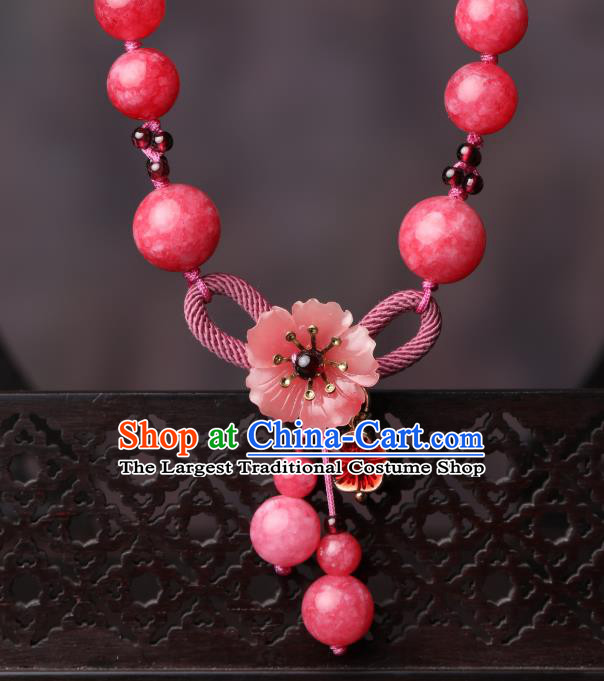 Chinese Handmade National Pink Beads Necklet Decoration Traditional Shell Flower Necklace Accessories for Women