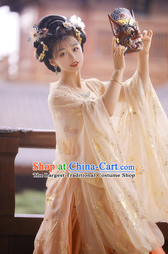 Top Chinese Tang Dynasty Princess Taiping Costumes Traditional Hanfu Garment Ancient Court Lady Cape and Dress Full Set