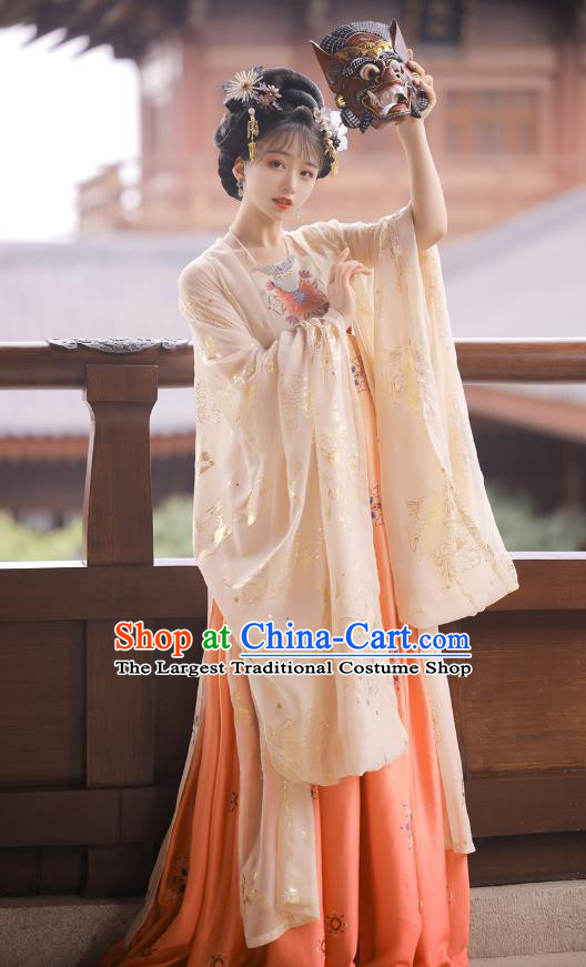 Top Chinese Tang Dynasty Princess Taiping Costumes Traditional Hanfu Garment Ancient Court Lady Cape and Dress Full Set