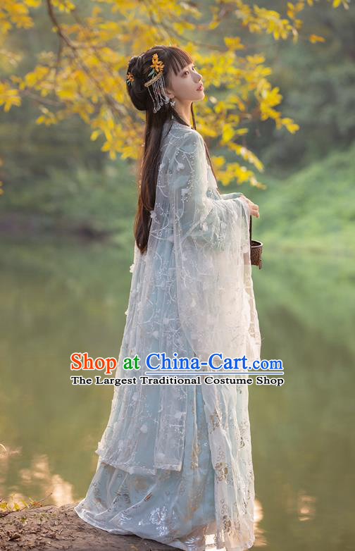 Top Chinese Tang Dynasty Embroidered Costumes Traditional Hanfu Garment Ancient Young Lady Cloak Blouse and Dress Complete Set