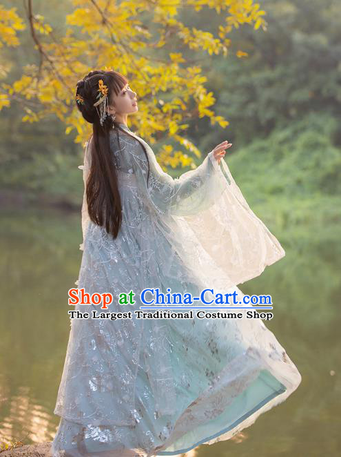 Top Chinese Tang Dynasty Embroidered Costumes Traditional Hanfu Garment Ancient Young Lady Cloak Blouse and Dress Complete Set
