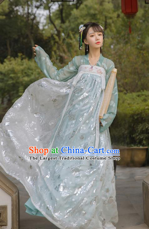 Top Chinese Tang Dynasty Embroidered Costumes Traditional Hanfu Garment Ancient Young Lady Cloak Blouse and Dress Complete Set