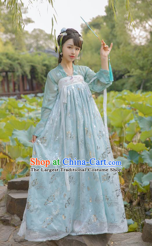 Top Chinese Tang Dynasty Embroidered Costumes Traditional Hanfu Garment Ancient Young Lady Cloak Blouse and Dress Complete Set