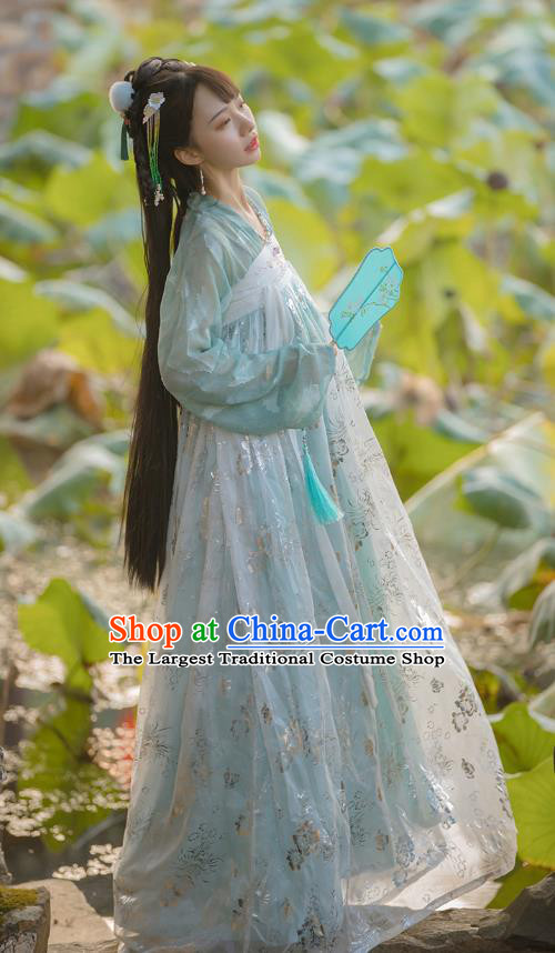 Top Chinese Tang Dynasty Embroidered Costumes Traditional Hanfu Garment Ancient Young Lady Cloak Blouse and Dress Complete Set