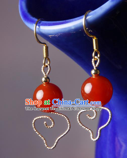 Traditional Chinese Red Bead Ear Accessories Handmade Eardrop National Cheongsam Earrings for Women