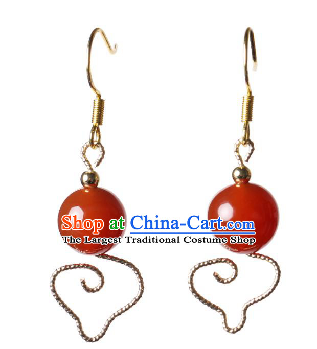 Traditional Chinese Red Bead Ear Accessories Handmade Eardrop National Cheongsam Earrings for Women