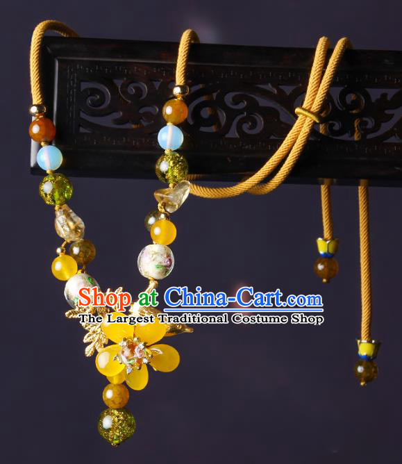 Chinese Handmade National Yellow Flower Necklet Decoration Traditional Necklace Accessories Sweater Chain for Women