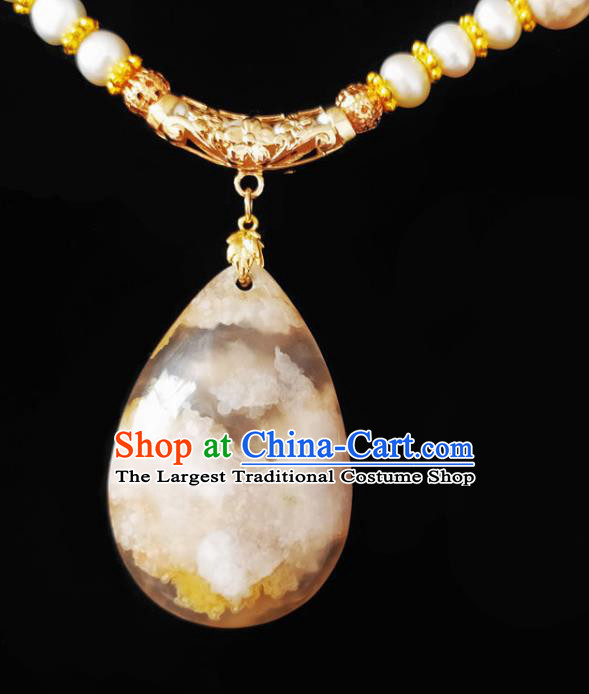 Chinese Handmade Stone Necklace Traditional Hanfu Jewelry Accessories Beads Necklet for Women
