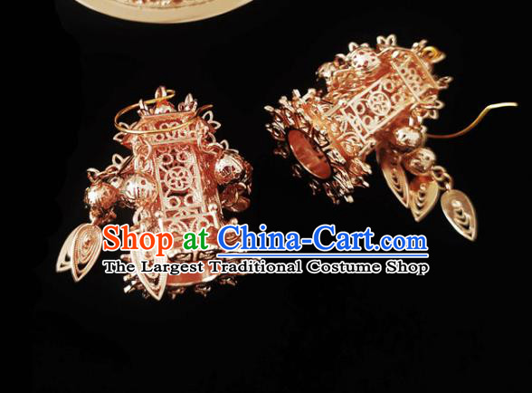Chinese Handmade Court Champagne Earrings Traditional Hanfu Ear Jewelry Accessories Classical Qing Dynasty Palace Eardrop for Women