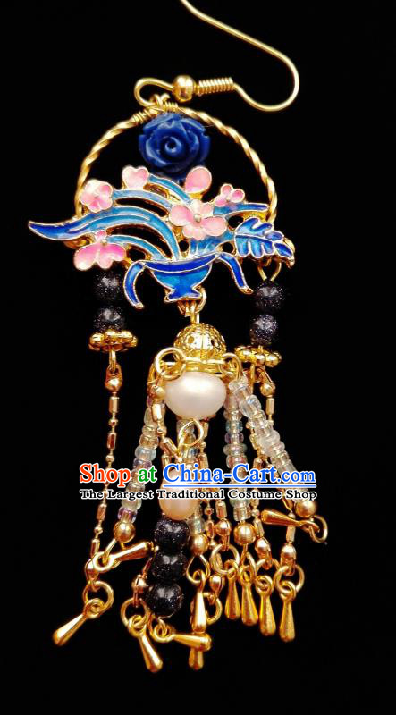 Chinese Handmade Palace Cloisonne Earrings Traditional Hanfu Ear Jewelry Accessories Classical Qing Dynasty Basket Eardrop for Women