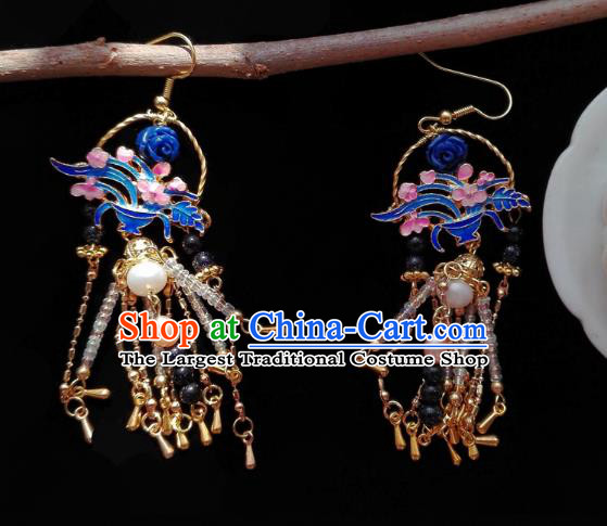 Chinese Handmade Palace Cloisonne Earrings Traditional Hanfu Ear Jewelry Accessories Classical Qing Dynasty Basket Eardrop for Women