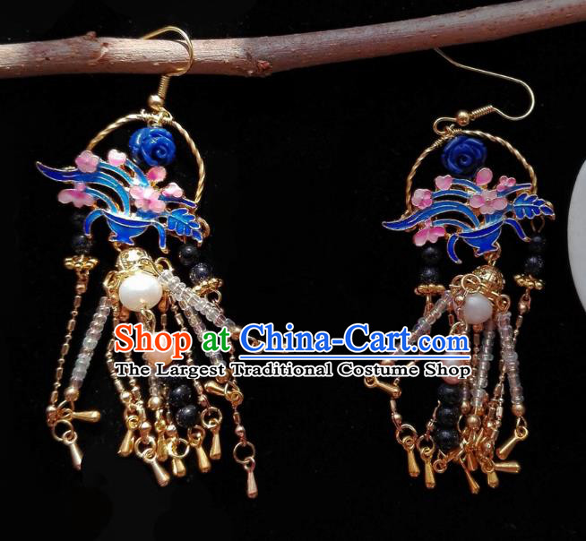 Chinese Handmade Palace Cloisonne Earrings Traditional Hanfu Ear Jewelry Accessories Classical Qing Dynasty Basket Eardrop for Women