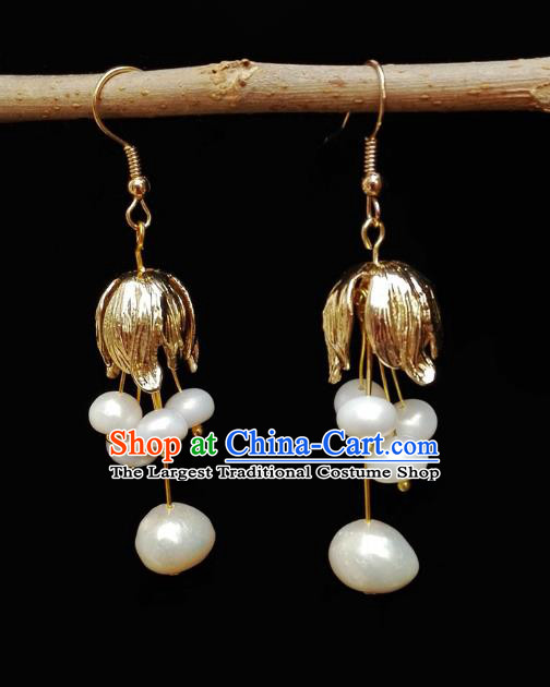 Chinese Handmade Convallaria Earrings Traditional Hanfu Ear Jewelry Accessories Classical Qing Dynasty Pearls Eardrop for Women