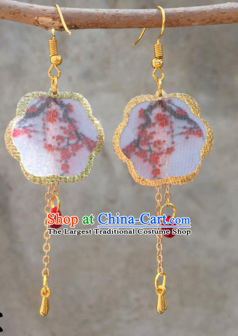 Chinese Handmade Printing Plum Blossom Silk Earrings Traditional Hanfu Ear Jewelry Accessories Classical Qipao Eardrop for Women