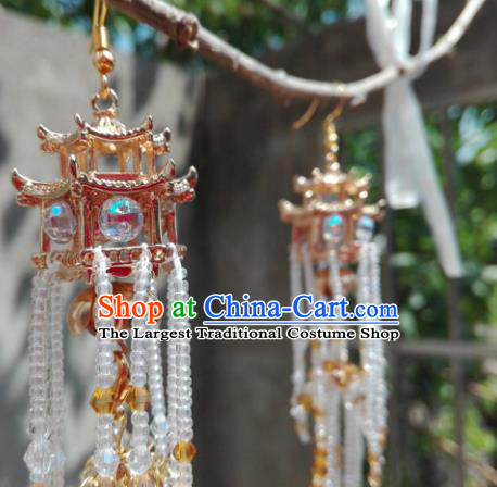 Chinese Handmade Beads Tassel Earrings Traditional Hanfu Ear Jewelry Accessories Classical Qing Dynasty Pavilion Eardrop for Women