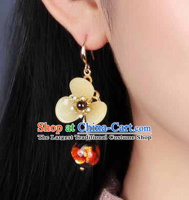 Traditional Chinese Yellow Flower Ear Accessories Handmade Eardrop National Cheongsam Garnet Earrings for Women