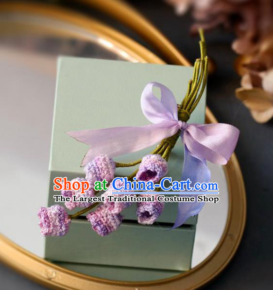 Top Grade Classical Purple Wool Knitting Convallaria Brooch Accessories Handmade Cheongsam Breastpin for Women