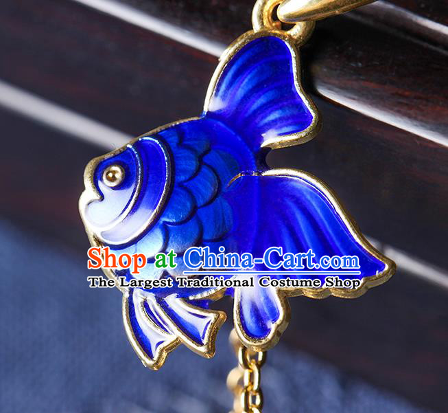 Traditional Chinese Blueing Goldfish Ear Accessories Handmade Eardrop National Cheongsam Golden Tassel Earrings for Women