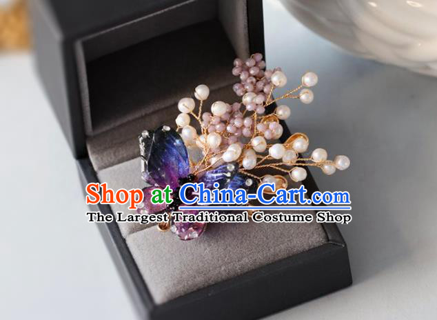 Top Grade Classical Purple Butterfly Brooch Accessories Handmade Sweater Beads Breastpin Ornaments for Women