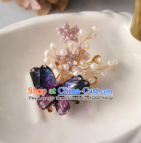 Top Grade Classical Purple Butterfly Brooch Accessories Handmade Sweater Beads Breastpin Ornaments for Women