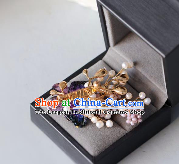 Top Grade Classical Purple Butterfly Brooch Accessories Handmade Sweater Beads Breastpin Ornaments for Women