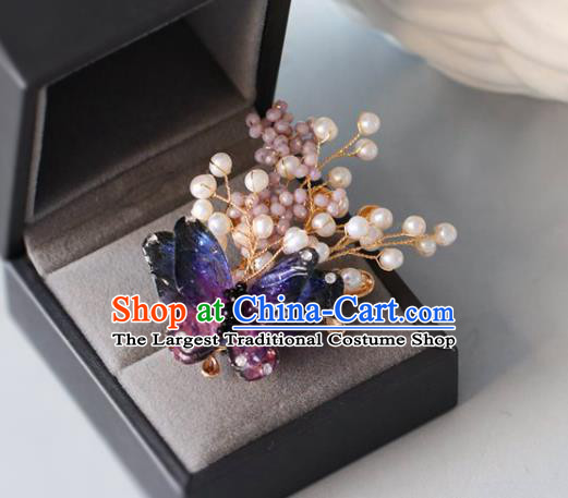 Top Grade Classical Purple Butterfly Brooch Accessories Handmade Sweater Beads Breastpin Ornaments for Women