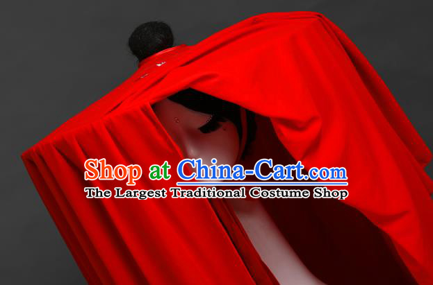 Chinese Traditional Ancient Swordsman Headwear Handmade Hanfu Embroidered Crane Red Veil Bamboo Hat for Women