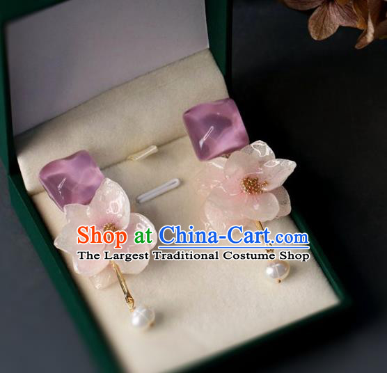 Princess Handmade Pink Lotus Earrings Classical Eardrop Fashion Jewelry Accessories for Women