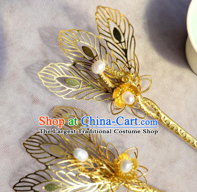 Chinese Traditional Ancient Princess Golden Hairpin Hair Clip Hanfu Hair Accessories Headwear for Women