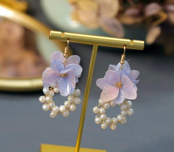 Princess Handmade Blue Flower Earrings Classical Pearl Eardrop Fashion Jewelry Accessories for Women