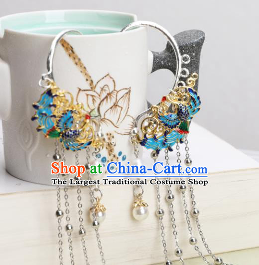 Chinese Handmade Cloisonne Phoenix Ear Accessories Decoration Traditional Hanfu Tassel Earrings for Women