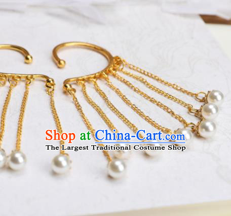 Chinese Handmade Golden Tassel Ear Accessories Decoration Traditional Hanfu Earrings for Women