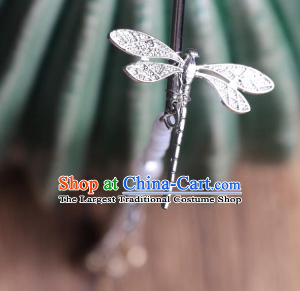 Chinese Traditional Ancient Princess Argent Dragonfly Hair Clip Hanfu Hair Accessories Headwear Tassel Hairpin for Women