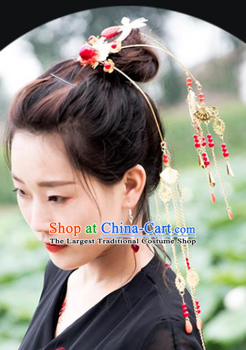 Chinese Traditional Ancient Princess Golden Tassel Hair Crown Hanfu Hair Accessories Wedding Headwear for Women