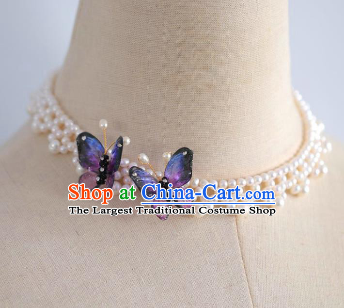 Baroque Handmade Purple Butterfly Necklace Jewelry Accessories European Novel Design Necklet for Women