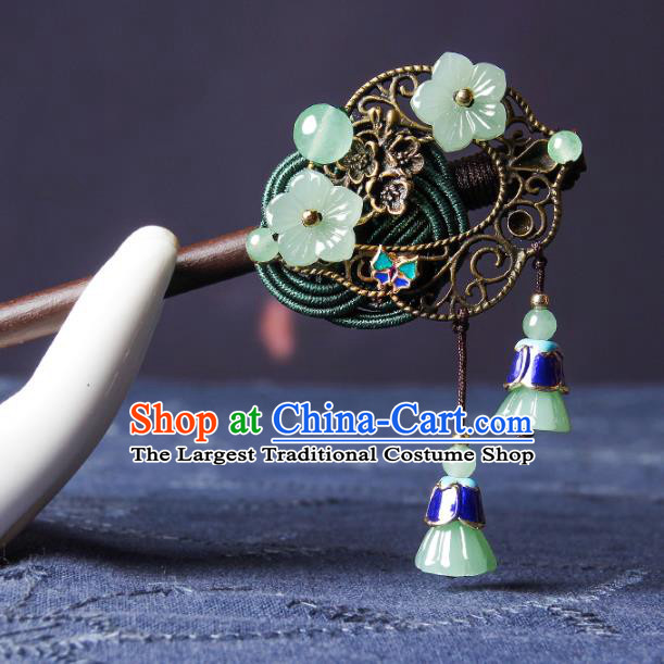 Chinese Traditional Cloisonne Ebony Hairpins Hair Accessories Decoration Handmade Hair Accessories Lotus Seedpod Tassel Hair Clip for Women