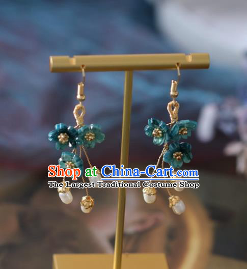 Princess Handmade Blue Flowers Earrings Classical Pearls Eardrop Fashion Jewelry Accessories for Women