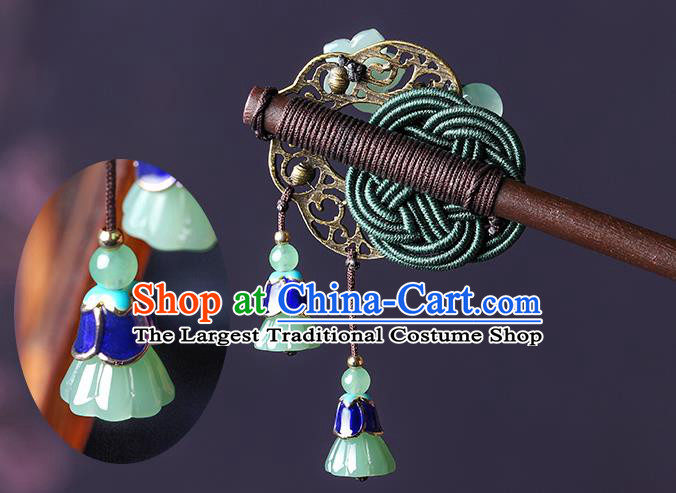 Chinese Traditional Cloisonne Ebony Hairpins Hair Accessories Decoration Handmade Hair Accessories Lotus Seedpod Tassel Hair Clip for Women