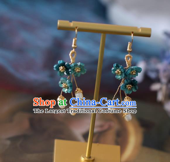 Princess Handmade Blue Flowers Earrings Classical Pearls Eardrop Fashion Jewelry Accessories for Women