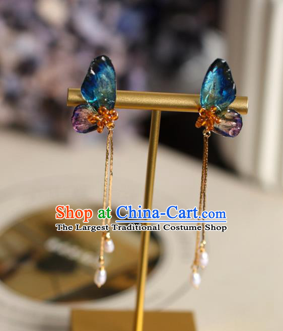 Princess Handmade Butterfly Wing Earrings Fashion Jewelry Accessories Classical Pearls Tassel Eardrop for Women