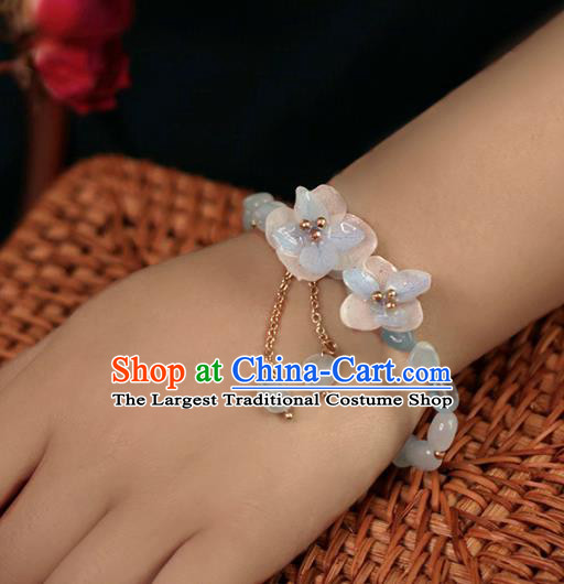 Baroque Handmade Flowers Jewelry Accessories European Novel Design Aquamarine Beads Bracelet for Women