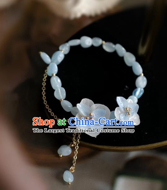 Baroque Handmade Flowers Jewelry Accessories European Novel Design Aquamarine Beads Bracelet for Women