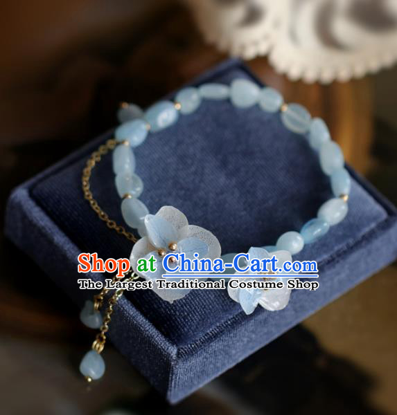 Baroque Handmade Flowers Jewelry Accessories European Novel Design Aquamarine Beads Bracelet for Women