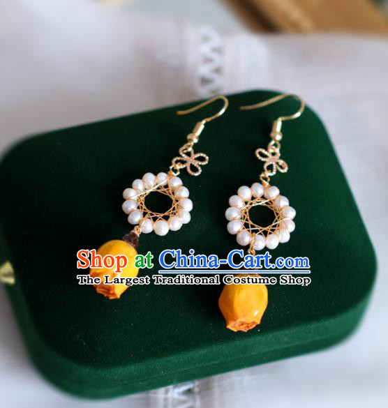 Princess Handmade Yellow Flower Earrings Fashion Jewelry Accessories Classical Pearls Eardrop for Women