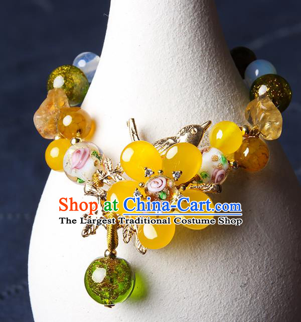 Handmade Chinese Traditional Canary Stone Bracelet Jewelry Accessories Decoration National Crystal Flower Bangle for Women