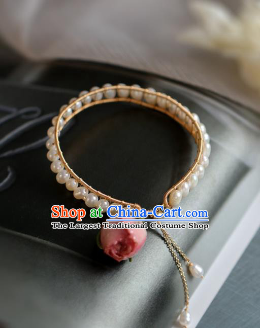 Baroque Handmade Pearls Tassel Jewelry Accessories European Novel Design Golden Bracelet for Women
