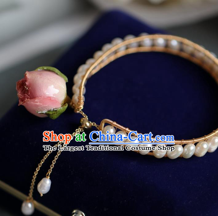 Baroque Handmade Pearls Tassel Jewelry Accessories European Novel Design Golden Bracelet for Women