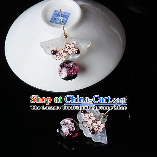 Traditional Chinese Shell Fan Ear Accessories Handmade Eardrop National Cheongsam Sakura Earrings for Women